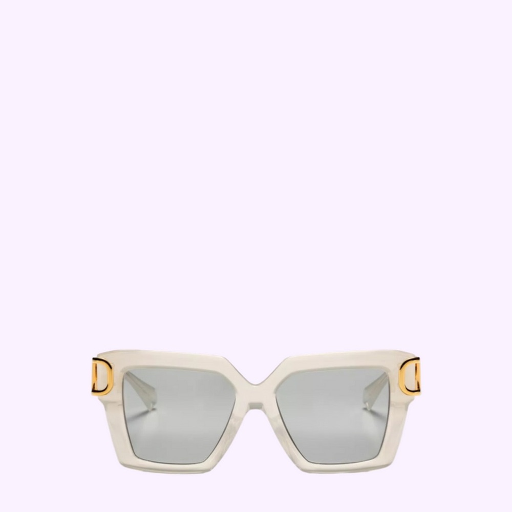 NIB Valentino VLogo Oversized Square Sunglasses Ivory Gold V-UNO Full Set - Picture 4 of 9